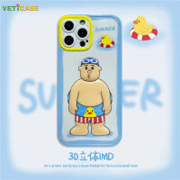 3D Happy Summer ว่ายน้ำ Fat Boy Gian ฝาครอบเลนส์สำหรับ Apple IPhone 13 12 11 Pro X XS Max XR Soft TPU ป้องกันปกหลังโทรศัพท์มือถือกรณีสีฟ้าสีเหลือง