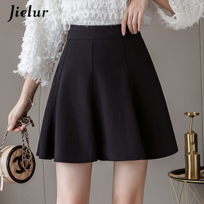 Jielur New Womens Skirt High Waist A-Line Skirts Pleated Black Basic y Woman Skirts Female Korean Style Short Skirt S-XXL