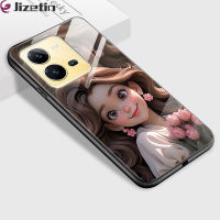 Jizetin เคสใส่โทรศัพท์แก้วสำหรับ V25 Vivo 5G V25E V25 Pro 5G กันกระแทก3D ยิ้มชุดเจ้าหญิงฝาครอบที่อยู่อาศัยกระจกเทมเปอร์