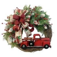 Red Truck Farmhouse Wreath Red Truck Wreath for Home Christmas Atmosphere Seasonal Decors for Front Door Garage Courtyard Balcony Living Room Farm judicious