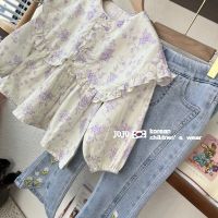 Spot parcel post Korean Childrens Clothing Girls Floral Shirt Long Sleeve 2023 Spring New Western Style Children Toddler Baby Large Lapel Top