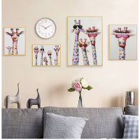 Living Room Home Decor Posters Oil Painting Colorful Giraffe Animal Family Poster Painting Cuadros For Kid Wall Art Picture