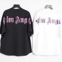 ใหม่เสื้อยืดลําลองสําหรับผู้ชายผู้หญิงแขนสั้นคอกลมพิมพ์ลาย Palm Angels สีโลโก้