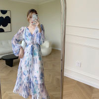 Dress 2021 Style V-neck Chiffon Sweet Floral Long Sleeve Thin DressNuyoah