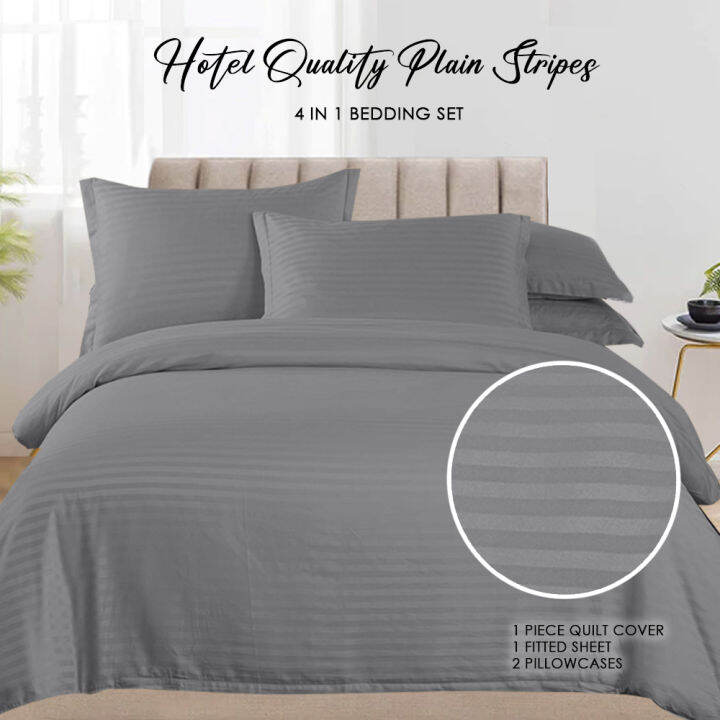 Homestore of AGR4in1 Stripes Bedsheet ( 2 pillowcases, 1 Fitted Sheet