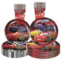 【CW】 Cars Lightning Mcqueen Tableware Birthday Decorations Kids Favor Paper Cups Plates Tablecloth Supplies