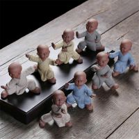 Creative Ceramic Tai Chi Kung Fu Little Monks Ornament Small Tea Pets Boutique Tea Table Decoration Accessories