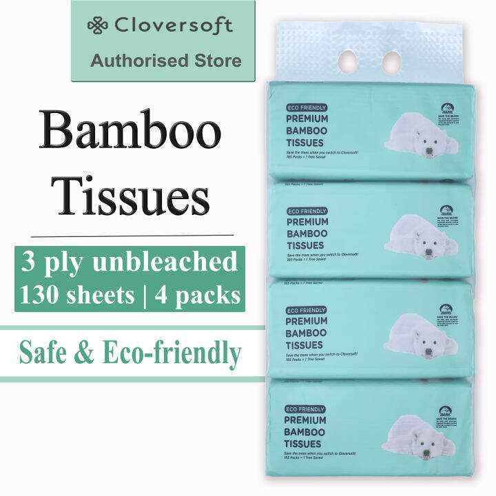 130s x4 CLOVERSOFT Bamboo Tissues PlantBased Unbleached 3 ply