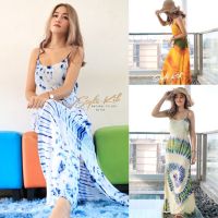 Style kik | tie dye maxi dress spaghetti strap เดรสสายเดี่ยวยาว ชุดเดรสยาว ชุดสวย ชุดไปทะเล เดรสมัดย้อม