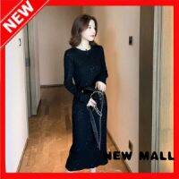 NEW MALL 2022 Long Sleeve Dress With Velvet Black Midlength Skirt