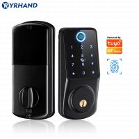 【YF】 Tuya Wifi APP Smart Remote Control Fingerprint Biometrics Password Card Code  Deadbolt Automatic Latch Lock