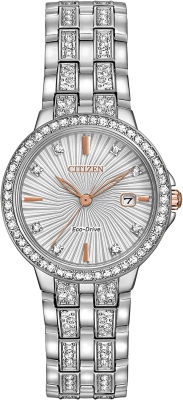 Citizen Eco-Drive Classic Womens Watch, Stainless Steel, Crystal Silver Bracelet, Silver Dial