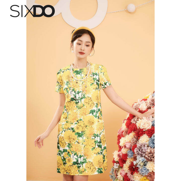 Đầm suông họa tiết hoa cúc vàng SIXDO | Lazada.vn