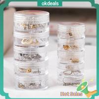 OKDEALS 4Pcs ชั้น5ชั้น กล่องเก็บเครื่องประดับ โปร่งใสโปร่งใส กลมกลมๆ อุปกรณ์จัดระเบียบสิ่งของ ทนทานต่อการใช้งาน พลาสติกทำจากพลาสติก กล่องบรรจุวางซ้อนกันได้ ลูกปัดเม็ดกลม