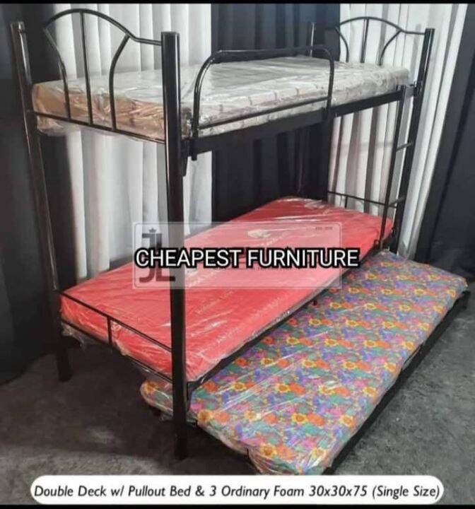 double deck with pull out bed and 3 regular foam size 30x30x75 ( single