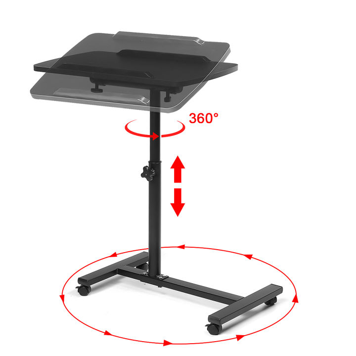 360-ปรับโทรศัพท์มือถือกลิ้งโต๊ะแล็ปท็อปที่มี4ล้อ60-90เซนติเมตรความสูงปรับมุมกว่าเตียงโน๊ตบุ๊คตารางยืนเขียนถาดสำหรับบ้านสำนักงาน55x32cm