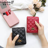 【cw】Lipsticks Case Mini Genuine Leather Walet Female Makeup Mirror Lipstick Case Plaid Cosmetic Organizer Girls Cosmetic Cases ！