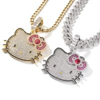 Hip Hop Cartoon Cat Pendant Necklace With Cuban Chain For Girl Iced Out Bling Crystal Anime Jewelry Fashion Necklaces Dropshipp Fashion Chain Necklace