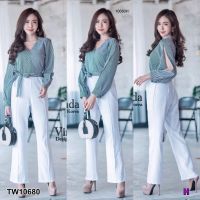 J10680 Jumpsuit จั๊มสูทยาวลายริ้วเปิดแขน Long jumpsuit with stripes and open sleeves