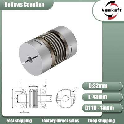 Corrugated coupling D32L43 5/6/6.35/8/9/10/12/14/16mm CNC Aluminium Alloy For Stepper Motor Coupler Shaft Couplings 3D Printer