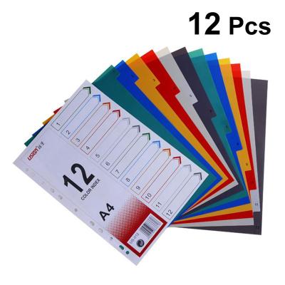 12Pcs Page Divider Colorful Classification Page Tab for Notebook Memo (A4)