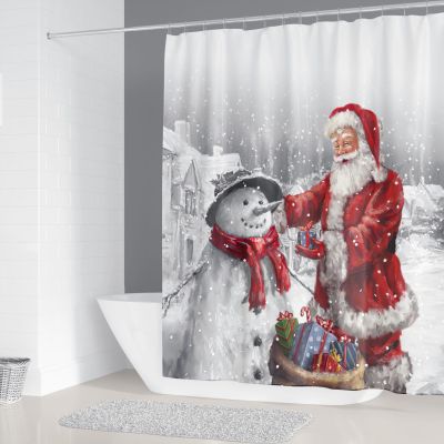 [In stock] ธุรกิจไฟฟ้าซานตาคลอสม่านอาบน้ำชุดพิมพ์ดิจิตอลห้องอาบน้ำฝักบัวโพลีเอสเตอร์ผ้าม่านห้องน้ำ shower curtain