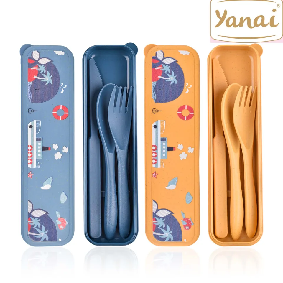 Portable　8Pcs　Set　For　Lazada　Camping　Spoon　Picnic　Eco-friendly　And　YANAI　Set　Cutlery　Knife　Traveling,　PH　With　Wheat　Case,　Dinnerware　Reusable　Outdoor　Straw　Fork