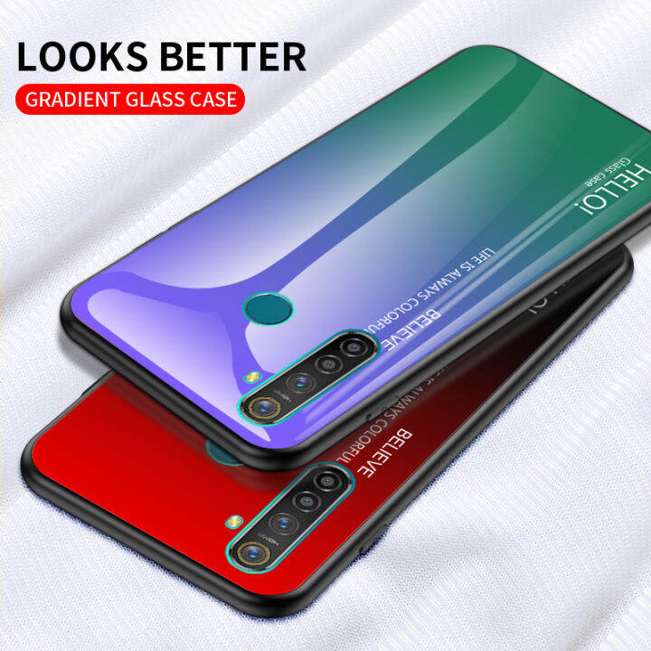 oppo-realme-5กรณี-realme-5กระจกฮาร์ดกรณีสีไล่โทนสีกันกระแทกโทรศัพท์ปกหลังปลอก