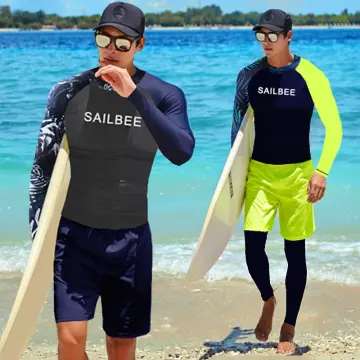 SAILBEE UV Protection Rashguard Men Long Sleeve Swimsuit Mens Swim Rash  Guard Quick Dry Surf Driving