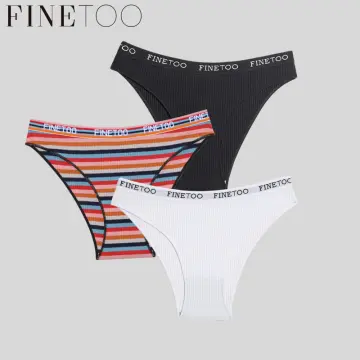 Cheap FINETOO 3PCS/lot Women Cotton Seamless Panties for Female M-XL  Underwear Panty Sexy Colorful Striped Lingerie Letter Waist Brief