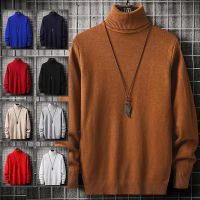 CODHaley Childe Mens Winter High Neck Solid Color Warm Sweater Men Casual Slim Knitted Pullover Sweater