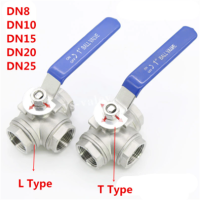 1PC 304 Stainless Steel Three-way Ball Valve L Type T Type 1/4" 3/8" 1/2" 3/4" 1" DN8 DN10 DN15 DN20 DN25 BSP Female thread