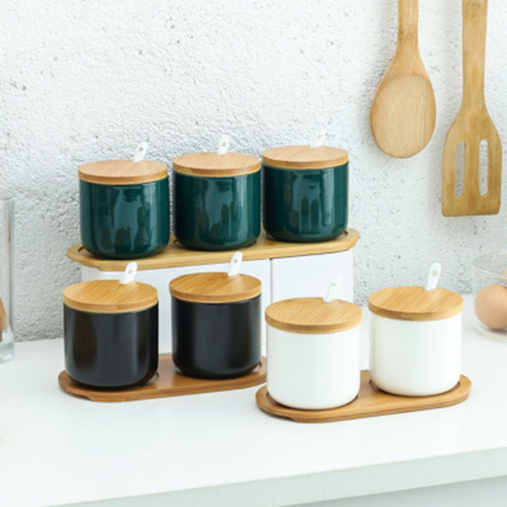 household-ceramic-seasoning-jar-with-wood-cover-kitchen-supplies-seasoning-box-seasoning-can-salt-shaker-condiment-box
