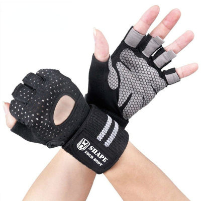 1pc Half Finger Gym Fitness Gloves with Wrist Wrap Support for Men Women Crossfit Workout Power Weight Lifting Equipment
