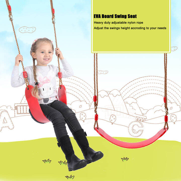 【ชิงช้าเด็กเล่นกลางแจ้ง】Swings Seat EVA Soft Board Red Adjustable Rope