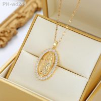 Trendy Personality Geometric Virgin Mary Religious Pendant Necklace for Women Elegant Ladies Banquet Party Jewelry Accessories