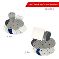 ♚ 5 Inch 5 Hole 6 Hole Sponge Sandpaper Disc 300-3000 Grit Dry Wet Hook Loop Flocking Sanding Paper Polishing Abrasive Tools