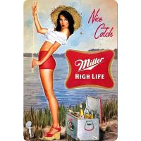 Nice Catch Fishing Girl Sign-ป้ายเบียร์วินเทจสำหรับตกแต่งผนังถ้ำมนุษย์โปสเตอร์ตกแต่งบ้านและตกแต่งห้อง