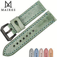 MAIKES แฟชั่นสีเขียว Watch Bands 22มิลลิเมตร24มิลลิเมตรที่มีหัวเข็มขัดสีดำดูอุปกรณ์เสริมสายนาฬิกาหนังย้อนยุคนาฬิกาวงสำหรับ P Anerai