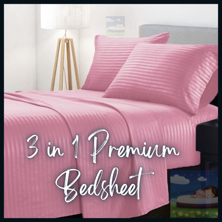 Sleep Easy PH Premium Old Rose Stripes 3in1 Bed Sheet Set (1