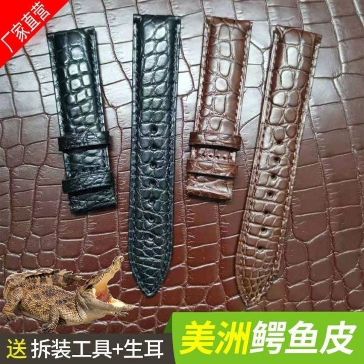july-original-universal-handmade-crocodile-leather-watch-strap-ladies-double-press-butterfly-buckle-accessories-pin-waterproof-mens-genuine