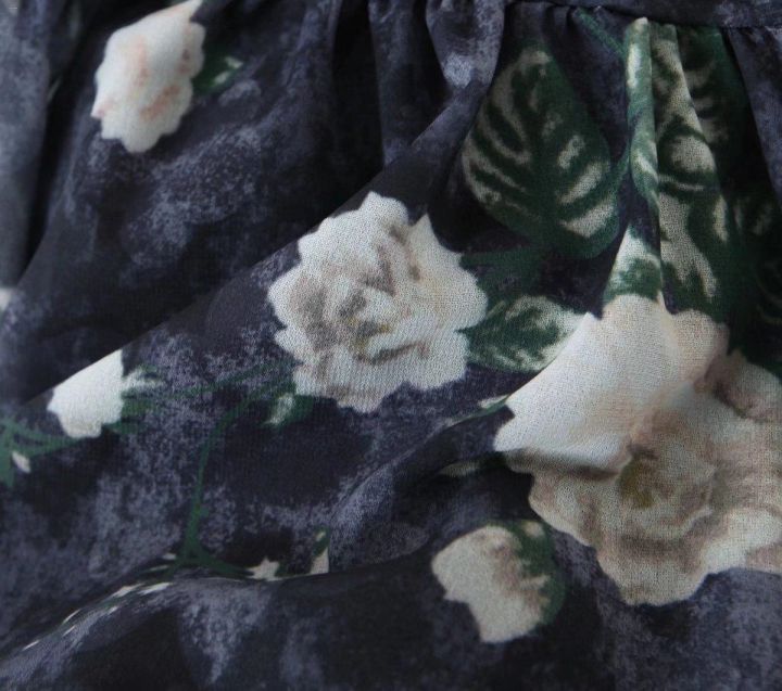 traf-ชุดสตรีสไตล์ยุโรปและอเมริกาผ้า-za-ผ้าเอี๊ยมกระโปรงคาดศีรษะสีดำขนาดเล็กพิมพ์ลายดอกไม้