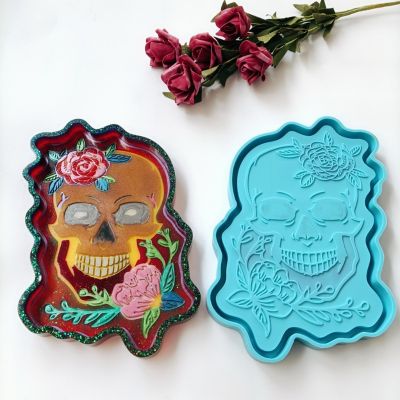 Skull Tray Epoxy Resin Mold Serving Plate Board Coaster Casting Silicone Mould DIY Crafts Jewelry Home Decorations Tool