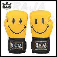 นวมต่อยมวย RAJA ไมโครไฟเบอร์สำหรับผู้ชายผู้หญิงถุงมือ Mma ลายหน้ายิ้มอุปกรณ์มวยไทยมวย