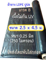 ผ้ายางปูบ่อปลา ขนาดแผ่น 2.5x4.5 ม. เกรด B หนา 0.25มิล (สีดำ ทนแดด 1 - 3 ปี) เป็นพลาสติก PE ปูบ่อ อย่างดี