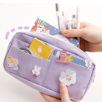 Kawaii Purple Large capacity Canvas Pencil Case Cute Animal Badge Pink Pencilcases Large School Pencil Bags Stationery Supplies Pencil Cases Boxes