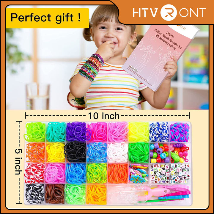 HTVRONT Rubber Band Bracelet Kit - 2100 Colorful Loom Bands for Girls, 23  Colors, Durable Bands for Friendship Bracelets With Accessories Kit