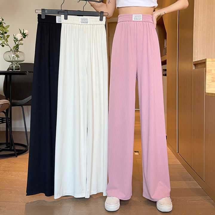 พร้อมส่ง-f-d-กางเกงขายาวเอวสูงสำหรับผู้หญิงหลวมผ้าม่านบางกางเกงขากว้าง