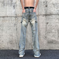 Spot American High Street Vibe Pants Water Washing Retro Workers Jeans MenS Slim Straight Zipper Micro