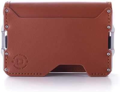 DANGO PRODUCTS Dango D03 Dapper Bifold EDC Wallet - Made in USA - Genuine Leather, Slim, Minimalist, Metal, RFID Blocking Whiskey Brown/Satin Silver